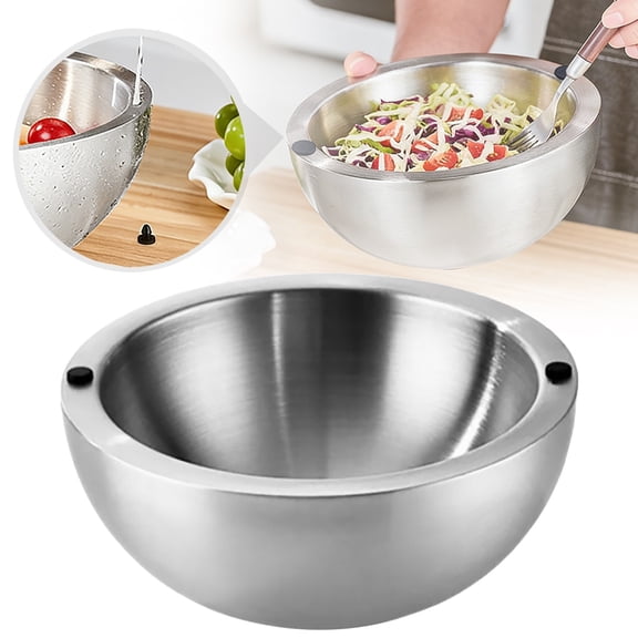 Double-Wall Insulated Salad Bowl, 304 Stainless Steel with Temperature Control Hole To Pour Water, Keeps Food Cold/Hot For Parties, Picnics & Family Meals, By VINOIC