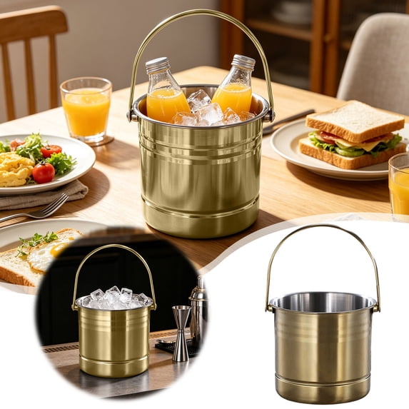 Double Wall Insulated Stainless Steel Ice Bucket with Carry Handle, Portable Ice Bucket for Outdoor Parties Picnics Home Bars, for Chilling & Soda