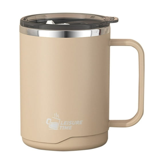 Double Wall Insulated Stainless Steel Travel Mug with Push Lid Leakproof Seal for Hot and Cold Beverages 500ml Capacity - Khaki