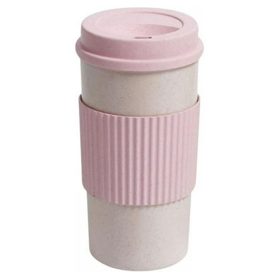 Double Wall Insulated Travel Mug with Non-Slip Sleeve,Eco-friendly Wheat Coffee Cup,11.8ounce,Pink