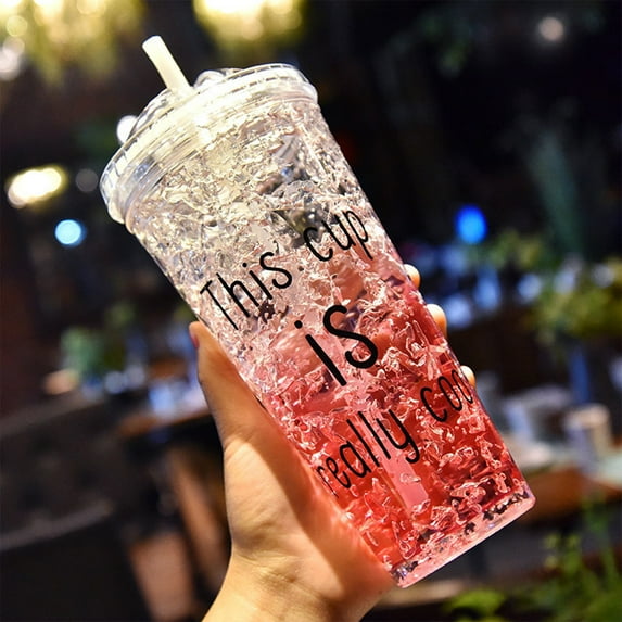 Double Wall Insulated Tumbler with Sliding Straw Lid - Gel Cooling Mug for Iced Beverages, Beach Days & Outdoor Activities(Red)