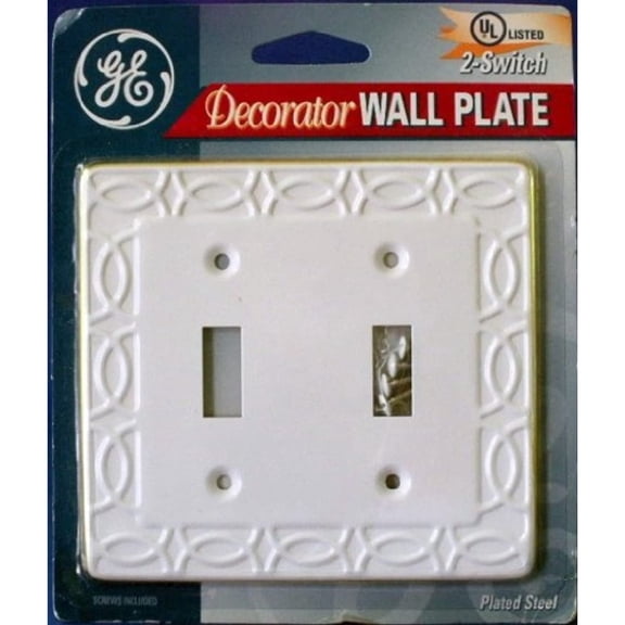 Double Wall Light Steel Switch Plate Cover White with Gold Trim Pattern