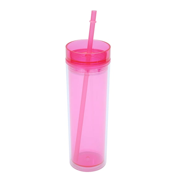 Double Wall Tumbler 16oz, Clear Reusable Cup with Lid and Straw, Straight Sippy Cup for Summer Drinks, Leak Proof Travel Cup