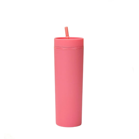 Double Wall Plastic Tumbler 2.75in Slim Travel Cup with Straw, Large Capacity Matte Finish Reusable Drinking Cup for Coffee Water Smoothie On the Go (Hot Pink)