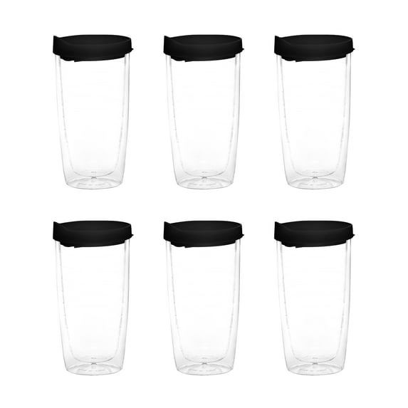 Double Wall Plastic Tumblers with Slid-lock Lid, 14 oz, 6 pack, Plastic Travel Coffee Cups , Black