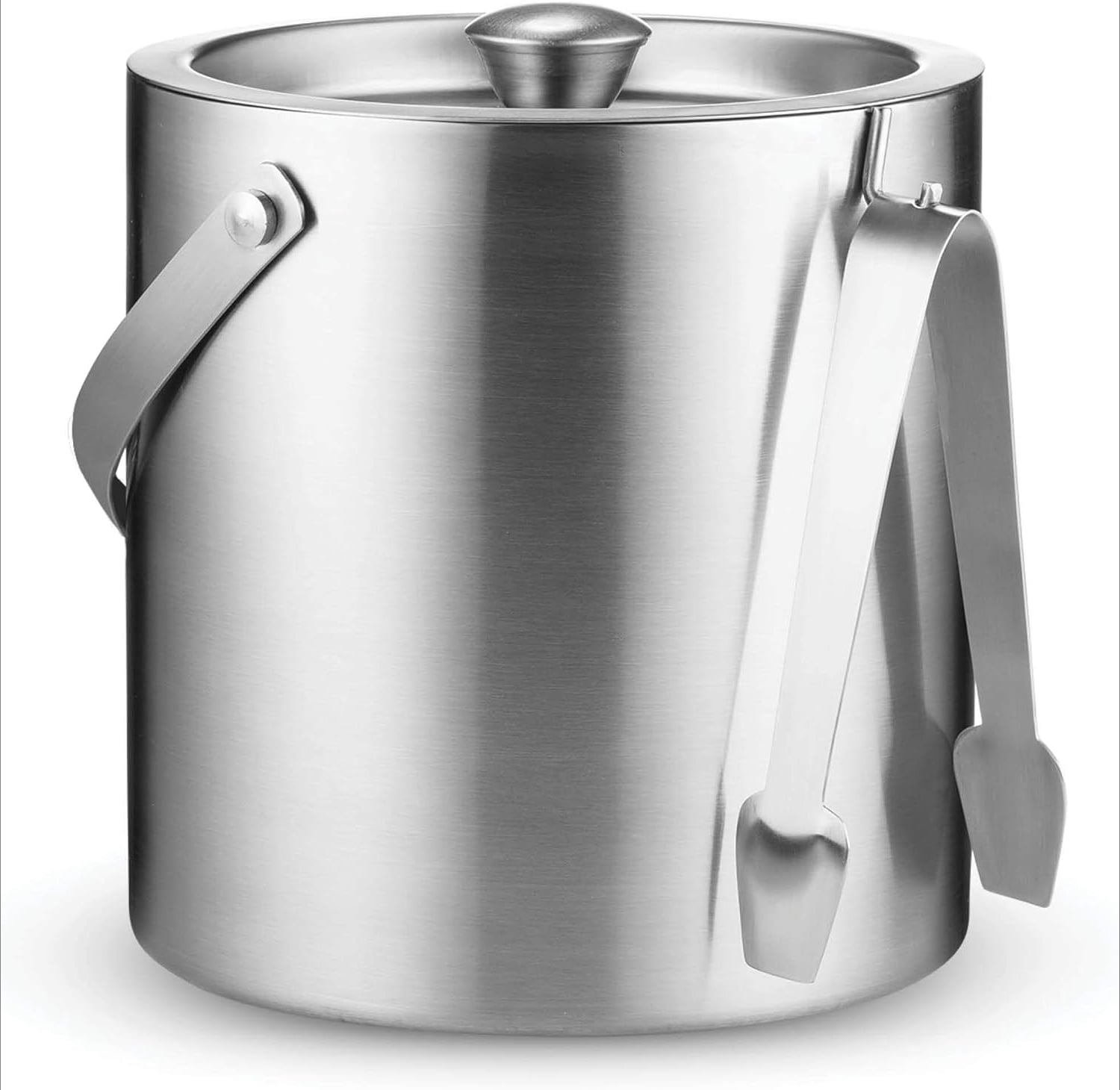 Double-Wall Stainless Steel Insulated Ice Bucket With Lid & Ice Tong Included Strainer Keeps Ice Cold & Dry, Carry leather Handle, Home Bar, Chilling Beer, Champagne, Wine Bottle