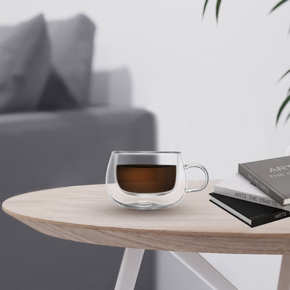 Double Wall Transparent Glass Coffee Mug Insulated Heat Resistant Clear Cup for Hot & Cold Drinks, 8oz Borosilicate Glass Mug for Tea, Espresso, Cappuccino