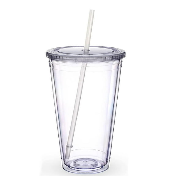 Double Wall Tumblers with Lids and Straws,Bexikou 1 Pack 12 oz Acrylic Tumbler Clear Plastic Tumblers,Plastic Cup Travel Cup for Fruit Juice Coffee