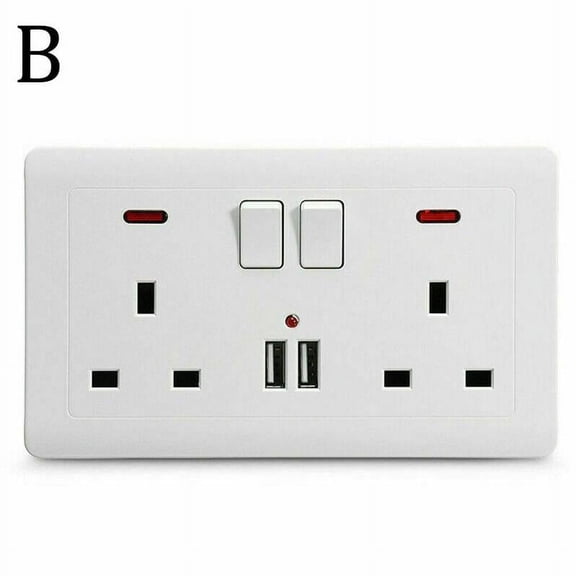 Double Wall Uk Plug Socket 2 Gang 13a With 2 Usb Charger Port Outlet Plate New C2X1