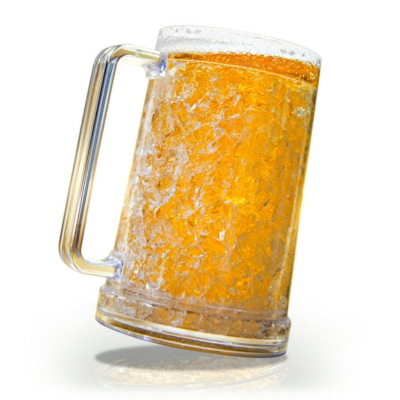 Double Walled Beer Mug For Freezer, Clear Beer Mug Frozen Cup 16 oz, Plastic Beer Mug with Handle