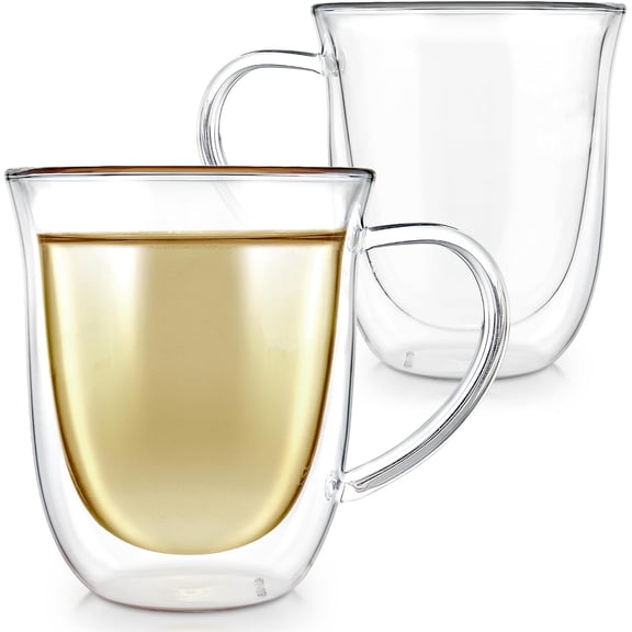 Double Walled Borosilicate Glasses  Set of 2 Insulated Glass Cups for Tea, Coffee and More - 12 oz / 350 ml  Canterbury Bells Collection