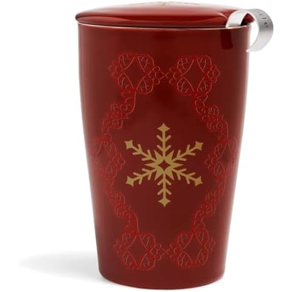 Double-Walled Ceramic Kati Cup, Removable Stainless Steel Infuser Basket and Lid, Steeps 12 oz Loose Leaf Tea, Dishwasher & Microwave Safe, Warming Joy