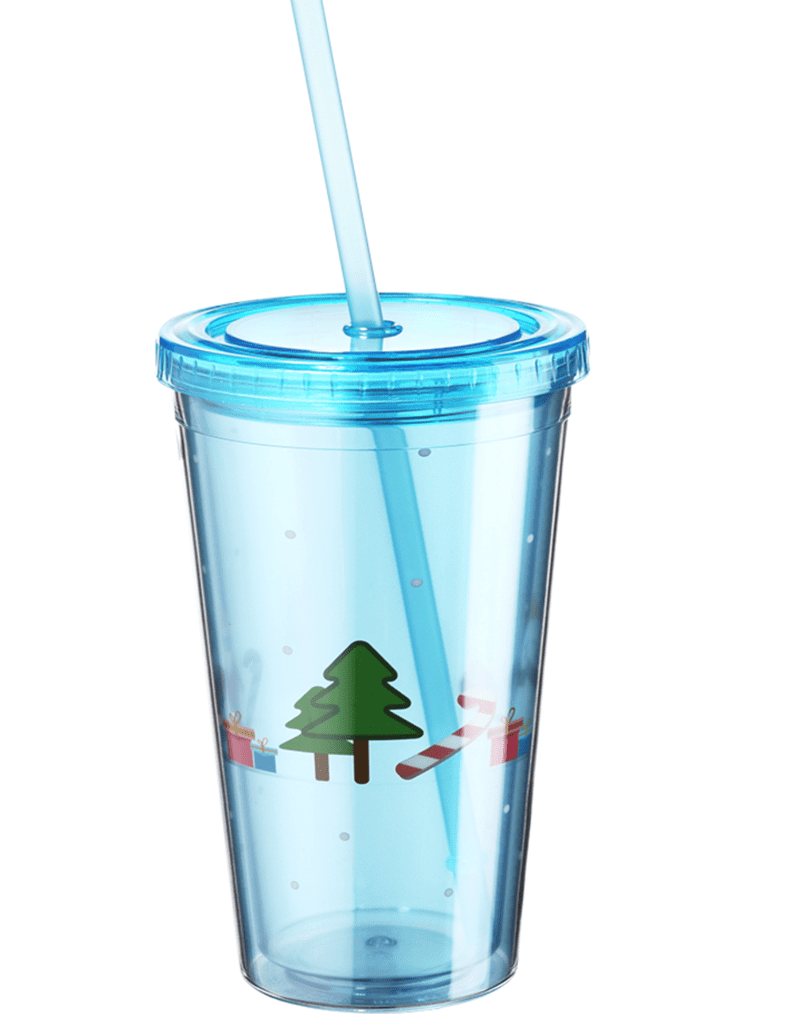 Double Walled Christmas Acrylic Tumbler With Straw 16oz - 2 Pack