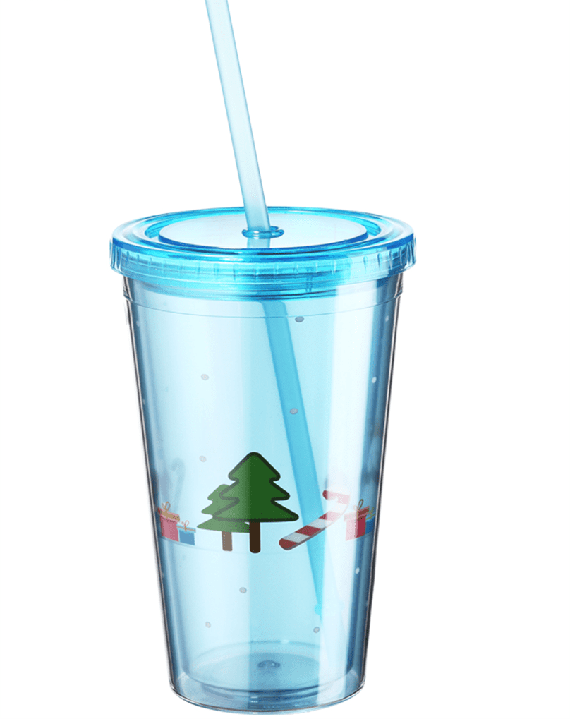 16oz String Lights Double Wall Tumbler W/Straw, W/Christmas Prints