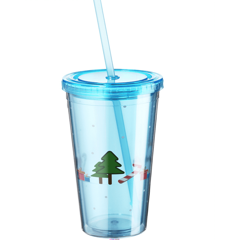 Double Walled Christmas Acrylic Tumbler With Straw 16oz - 2 Pack
