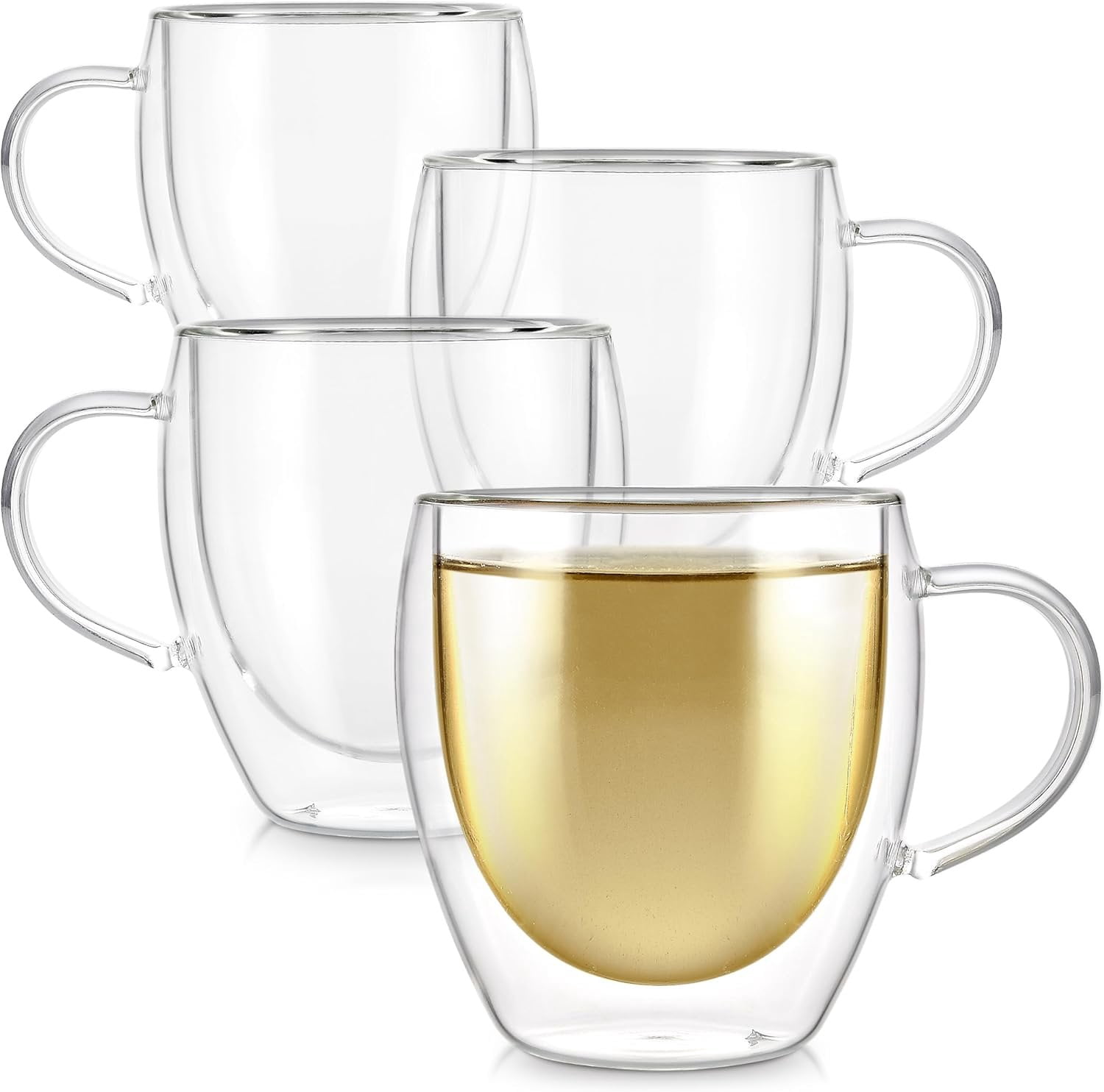 Double Walled Cups - 8 oz / 250 ml - Set of 4 Insulated Glass Cups for ...