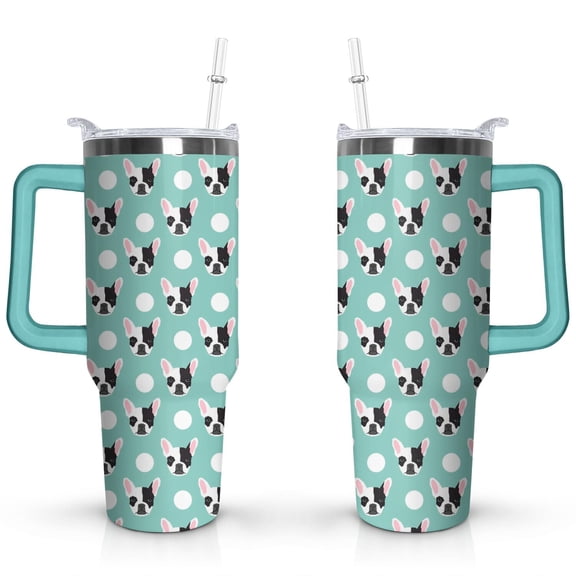 Double-Walled Dog Lover Coffee Tumbler 40oz - Durable Stainless Steel Mug with Handle & Straw - Cute Gift for Women