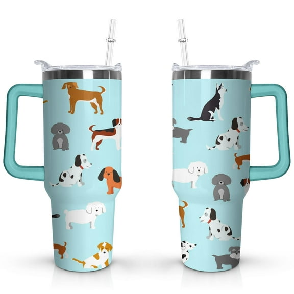 Double-Walled Dog Lover Coffee Tumbler 40oz - Durable Stainless Steel Mug with Handle & Straw - Cute Gift for Women