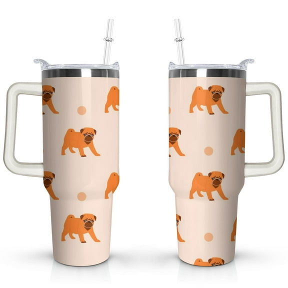 Double-Walled Dog Lover Coffee Tumbler 40oz - Durable Stainless Steel Mug with Handle & Straw - Cute Gift for Women