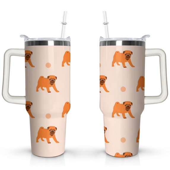 Double-Walled Dog Lover Coffee Tumbler 40oz - Durable Stainless Steel Mug with Handle & Straw - Cute Gift for Women