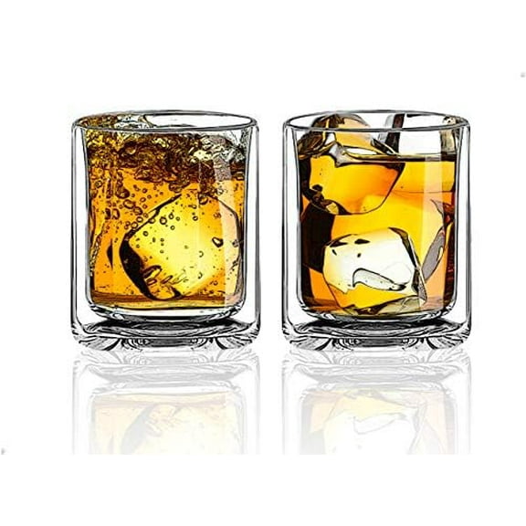 Double Walled Drinking Glass, Manhattan-Style Glass for Hot and Cold Liquids, Whiskey, Bourbon, Vodka, and Scotch Borosilicate Clear Glass, Set of 2$$Home Decor, Kitchen, & Other