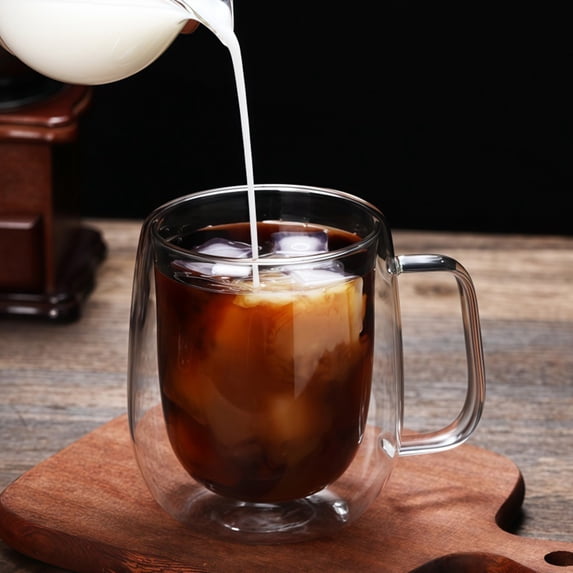 Double-Walled Glass Coffee Cup, Household Heat-Resistant High-Temperature Water Cup, Exquisite Transparent Glassware for Hot and Cold Drinks, Shatter-Resistant Design Daily Use Cup, 11.7oz, White