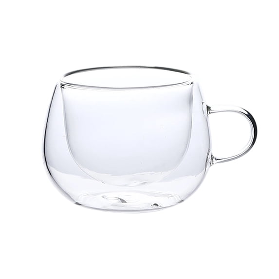 Double Walled Glass Coffee Mug Set of 1, 5oz Handmade Clear Borosilicate Glass Cup with Handle for Hot Beverages Coffee Tea, Insulated Layer Design for Home Office Kitchen Living Room