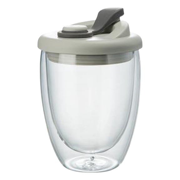 Double Walled Glass Coffee Mugs,1 Pack Clear Coffee Mugs with Lids,Non-Slip Insulated Travel Mug,Insulated Coffee Cups Perfect for Tea,milk ,Espresso,Latte, Hot Beverage,BPA-Free(Grey 350ml)