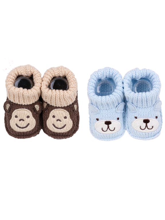 Newborn Knit Booties Soft Baby Sock Boots for Infant Boys Girls First Walkers 2 Pairs, 0-3 Months