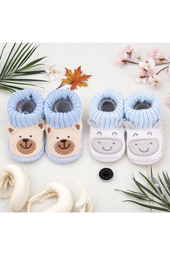 Newborn Knit Booties Soft Baby Sock Boots for Infant Boys Girls First Walkers 2 Pairs, 0-3 Months