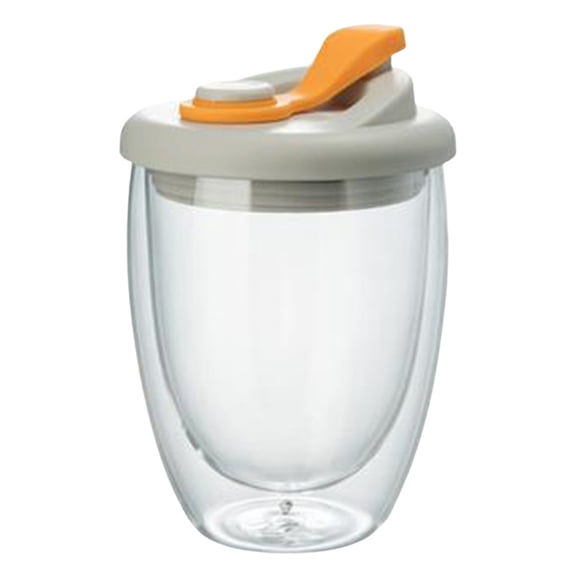 Double Walled Glass Coffee Mugs, 15/11.8/8.4 oz Insulated Mugs with Silicone Lids,Clear Coffee Mugs for Cappuccino,Latte,Espresso,Americano,Tea Bag, Beverage Glasses Coffee Cups(Orange2,3.1x3.1x3.5")