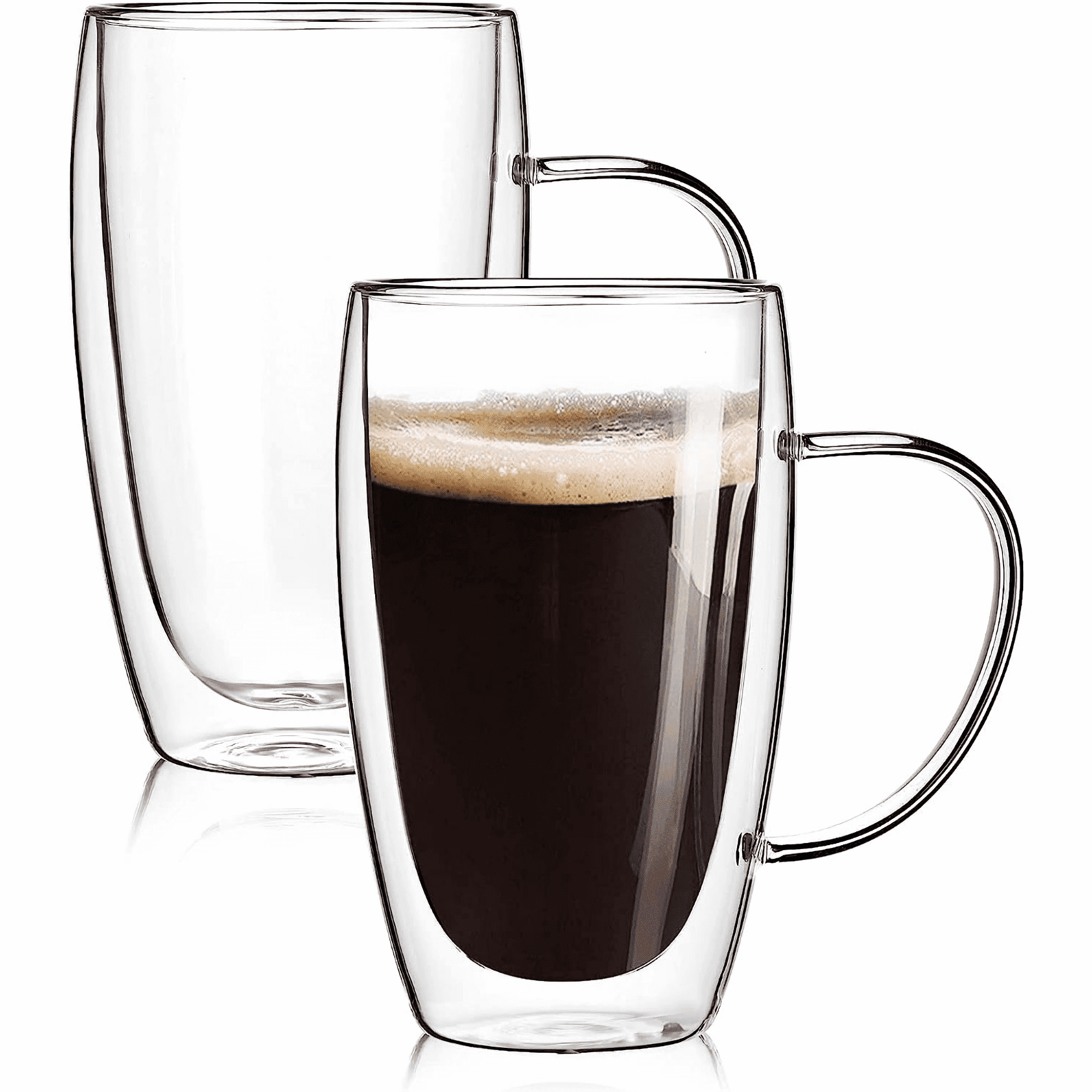 Insulated Layer Coffee Cups, Clear Borosilicate Glass Mugs -15oz 2pcs Gift for Cappuccino,Tea,Latte,Espresso,Hot Beverage,Cold Drinks
