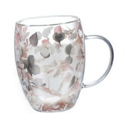Double Walled Glass Cup Decorated Flower Filling Drinking Cups for Tea Juice Lat Style B