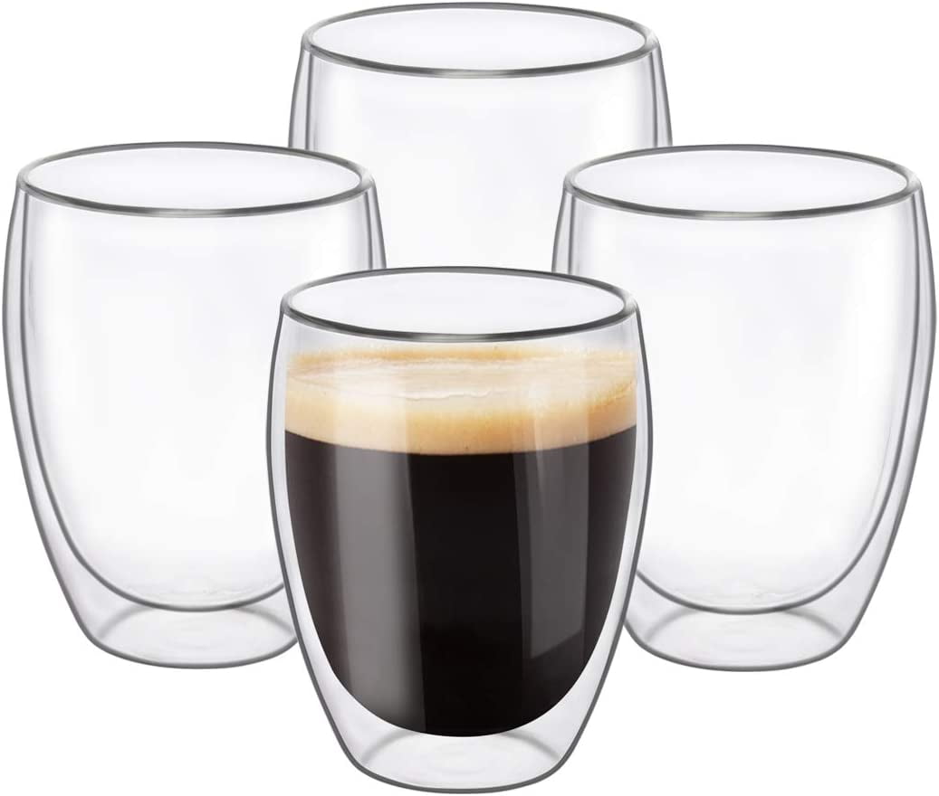 Teabloom Double Walled Cups – 8 oz / 250 ml – Set of 4 Insulated Glass Cups  for Tea, Coffee, Espresso, and More – Clarity Glasses