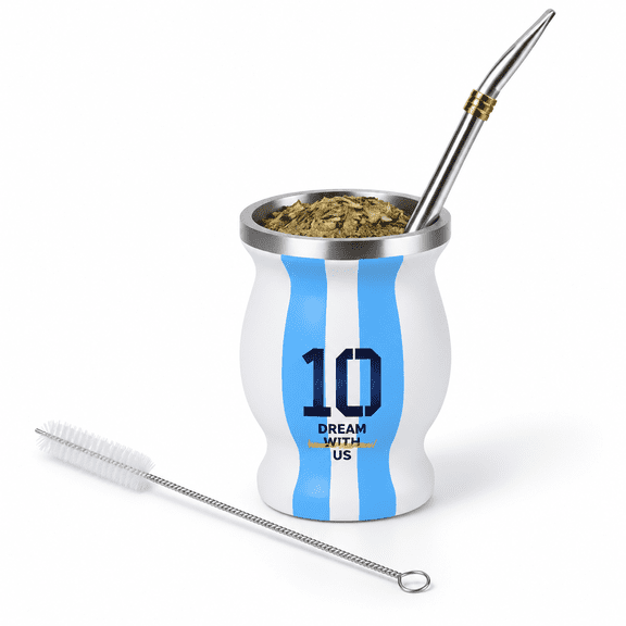 Double-Walled Stainless Steel Yerba Mate Gourd Set with Bombilla and Cleaning Brush