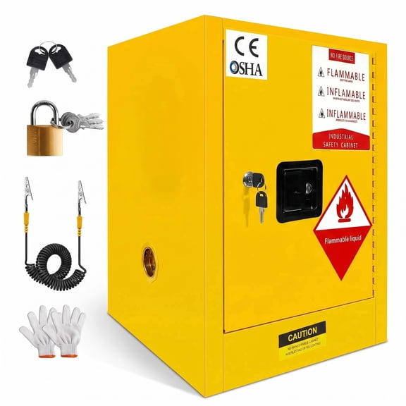 Double-Walled Steel Flammable Cabinet with 3-Point Lock, Flammable Liquid Cabinet with ESD Grounding Cable, Fireproof Cabinet, Lab Chemical Storage Cabinet for Lab, Workshop, Garage