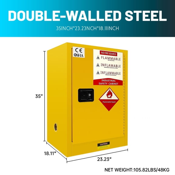 Double-Walled Steel Safety Cabinet, 35"23.23"18.11" Heavy-Duty Industrial Storage, Flammable Chemical Protection Cabinet for Industrial & Commercial Use