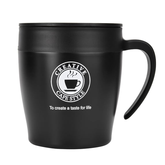 Double Walled Vacuum Thermal Insulated Coffee Mug with Spoon and Sliding Lid Stainless Steel Water Travel Cup for Office Home Daily Use 11.2 oz / 330 ml