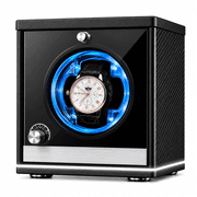 Watch Winder for Automatic Watches, Black, Quiet Motor, Blue LED Light, USB Powered