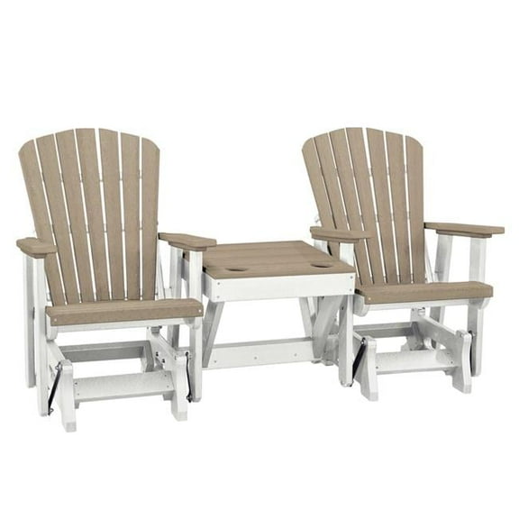 Double Weatherwood Glider Chair Center Table with White Base