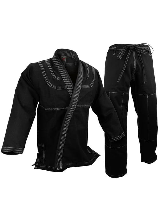 Double Weave BJJ Gi Kimono, 100% cotton Preshrunk, Jiu Jitsu Black Uniform set 500G Gi