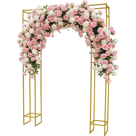 Double Wedding Arch Backdrop Stand Square Metal Balloon Arch Stand Garden Arbor Backdrop Frame for Wedding Birthday Party Shower Photo Background Decoration 5.9FTx8.2FT ()