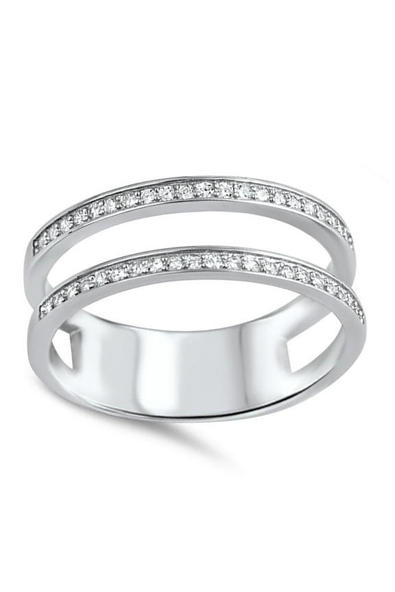 Double Wedding Band Guard for Engagement Ring .925 Sterling Silver CZ 6