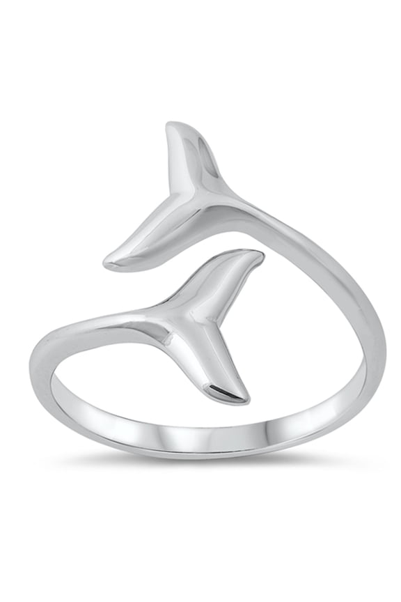 Double Whale Tail Animal Wrap Open Ring .925 Sterling Silver Band Jewelry Female Male Unisex Size 11