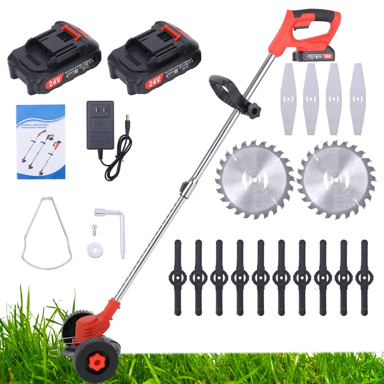 Double Wheel Cordless Electric Lawn Mower Adjustable Length Garden