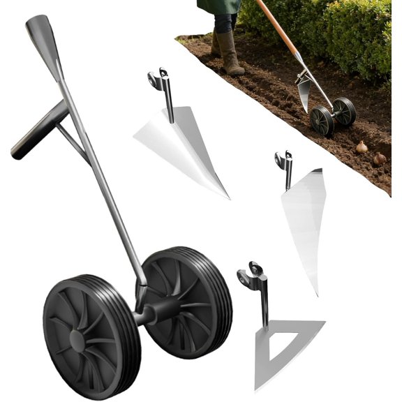 Double Wheel Garden Cultivator Plow, Multi Function Hoe for Soil Loosening Weeding, Farm Tool with Wheels for Garden Yard