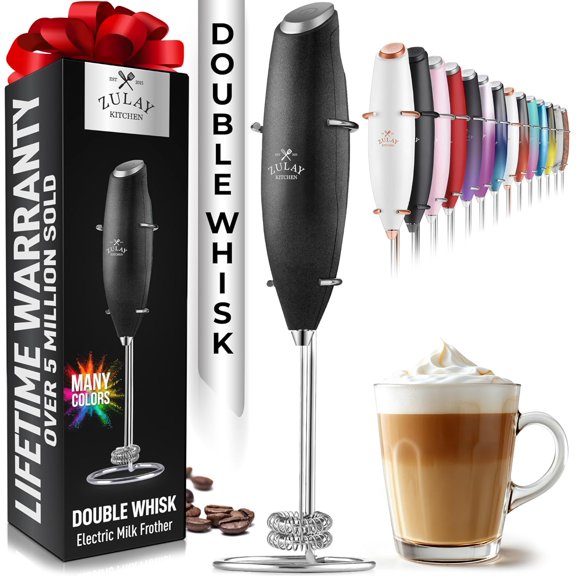 Double Whisk Milk Frother Handheld Foam Maker for Coffee, Lattes, Matcha, Hot Chocolate & Cappuccinos Whip Creamy Froth in Seconds, Portable & Easy to Use