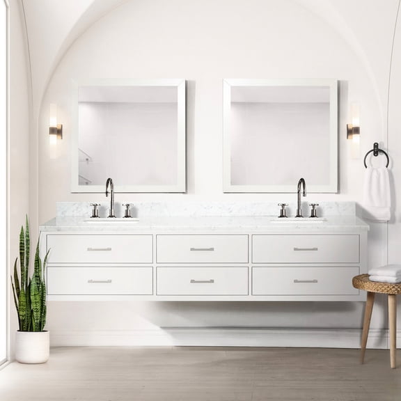 Double White Bath Vanity with 84 in. Width | Comes with Chrome Gooseneck Faucets and Solid Wood Mirrors for Daily Use | Experience a Stylish and Functional Bathroom Upgrade