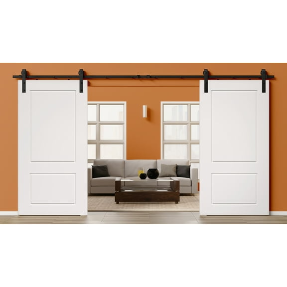 Villar Home Designs Prefinished Cascade White 2-Panel Wood Double Barn Paneled Door 80'' Height by 56'' X 80''