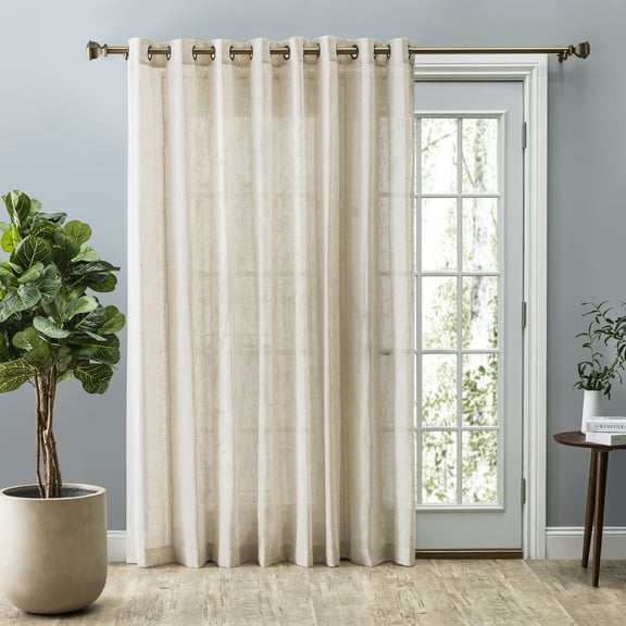 Double Width Sheer Linen Single Window Curtain Panel with Grommets, Natural